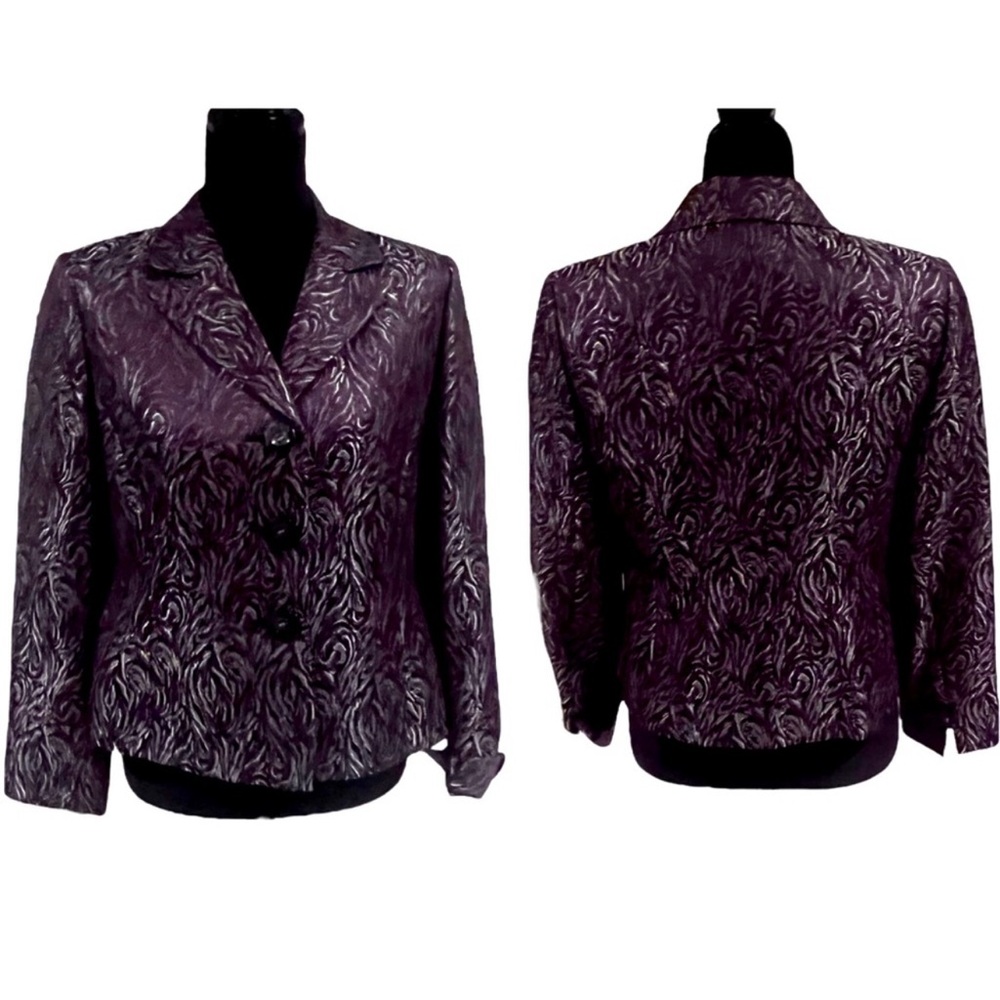 Le Suit Petite Metallic Jacquard Jacket Silver Black Size 10P - Picture 7 of 7